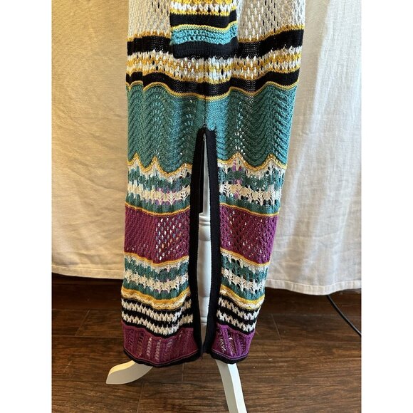 Boston Proper Pink Teal Black Stripe Crochet Duster Cardigan Sweater Sz XL - Picture 8 of 14